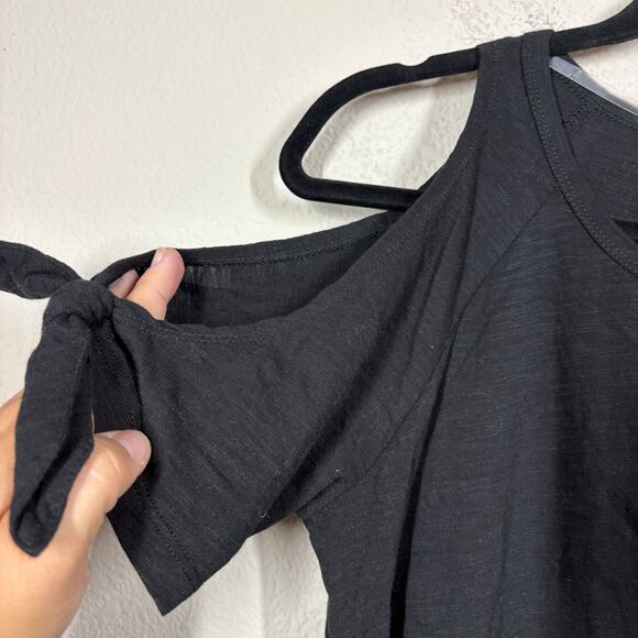 Sanctuary Size Medium Lou-Lou Cold Shoulder T-Shirt Black Cotton Tie Sleeves - Picture 4 of 9